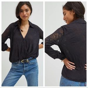NWT Anthropologie Lydia Floral Burnout Black Semi Sheer Sexy Bohemian Top